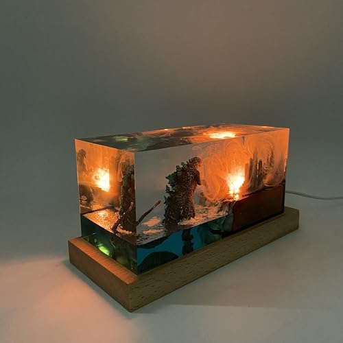 Godzilla Monster Resin Night Light, LED Color Changing Lamp with Remote, City Diorama Scene, 6.7×3.1×3.1 inches, USB Powered