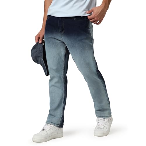 Image of Urbano Fashion Men's Straight Fit Heavy Washed Faded Denim Jeans Stretchable