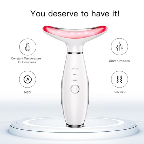Face Massager -7 Color Red-Light-Therapy for Face and Neck for Wrinkles, Double Chin, Vibrating Facial Massager with Thermals - Image 3