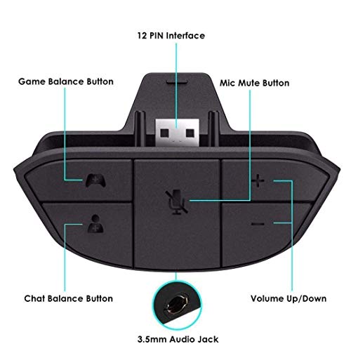 Stereo Headset Adapter, Audio Mic Headphone Converter for Xbox One Controller (Black)