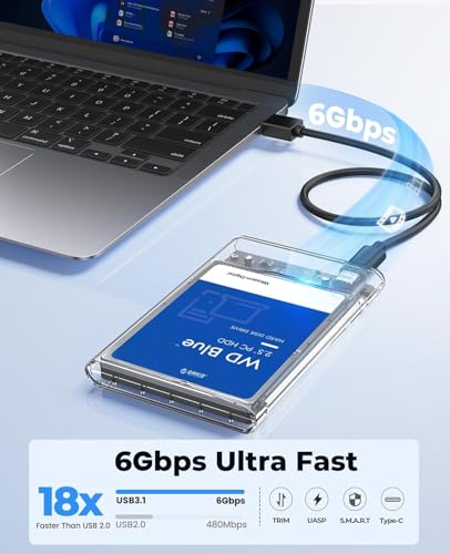 Image of Sounce 2.5 inch SATA SSD Enclosure Case, SATA to USB C 3.1 Tool-Free External Hard Disk Case with Fast Transfer Speed Up to 6 Gbps & Up to 1TB Storage Capacity Compatible for 2.5 SSD /HDD