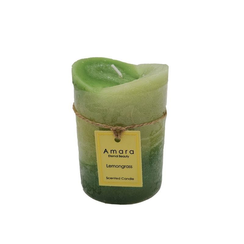 Danube HomeAw23-Amara Scented Pillar Candle Lemongrass Aromatherapy | Wax Candles For Living Room Bed Room Kitchen Bathroom Home Decoration Gift | L 7 X W 10 Cm - Green
