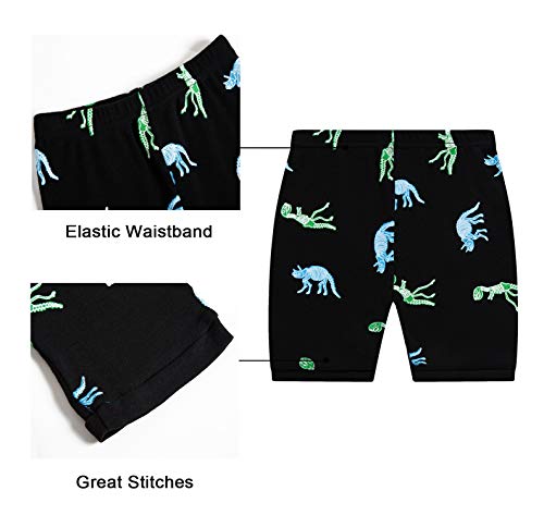 Benaive Pajamas for Boys, Pjs for Boy Cotton Summer 4-Piece Pajama Children Shorts Set (Dinosaur & Rocket, Black & Dark Grey, 2T) - image 6