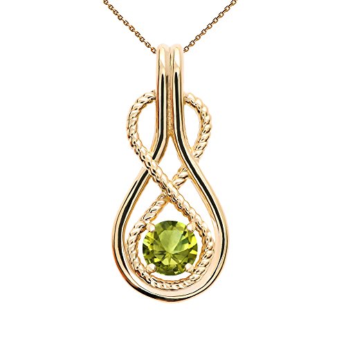 Infinity Rope August Birthstone Peridot 14k Yellow Gold Pendant Necklace