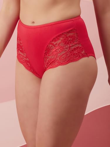 Image of Clovia Women's Cotton High Waist Hipster Panty with Lace Inserts