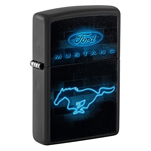 Zippo Ford Mustang Neon Logo Black Matte Pocket Lighter
