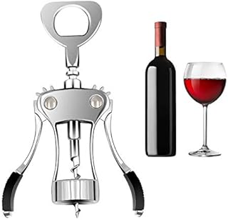 Wine Opener,Stainless Steel Wing Corkscrew Wine Opener- Beer Cap Bottles Opener Remover, Used in Kitchen Restaurant Chateau and Bars (Silver)