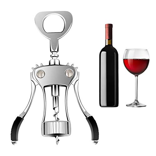 Wine Opener,Stainless Steel Wing Corkscrew Wine Opener- Beer Cap Bottles Opener Remover, Used in Kitchen Restaurant Chateau and Bars