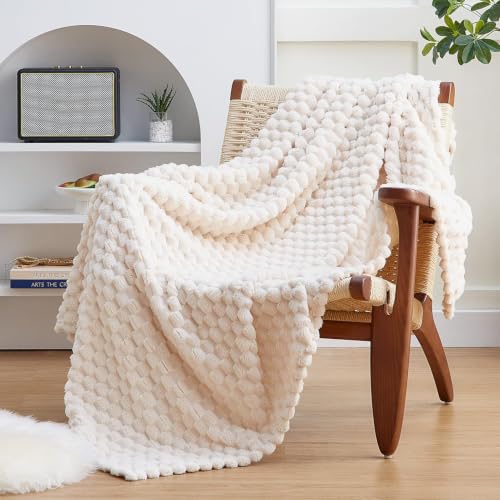 EXQ Home Fleece Throw Blanket for Couch or Bed - 3D Imitation Turtle Shell Jacquard Decorative Blankets - Cozy Soft Lightweight Fuzzy Flannel Blanket Suitable for All Seasons(50'×60',Beige)