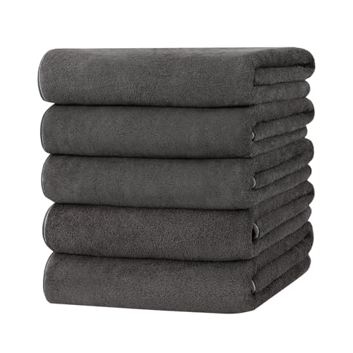バスタオル マイクロファイバー 5枚セット タオル ホテル仕様 大判 60x120cm ふわふわ 瞬間吸水 速乾 耐久性 家庭 業務用 エステ サロン バス用品 新生活 ギフト (ダークグレー)