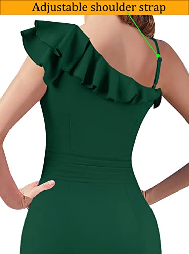 Image of VFSHOW Womens Formal Prom One Shoulder Strap Ruched Ruffle Split Maxi Dress 2023 Sexy V Neck Wedding Guest Evening Long Gown