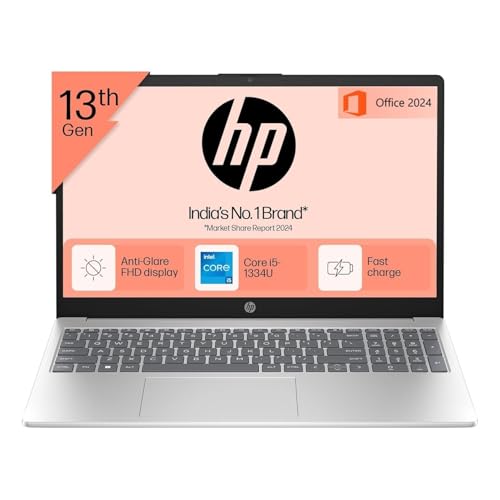 Image of Hp Laptop 15, 13th Gen Intel Core i5-1334U, 15.6-inch (39.6 cm), FHD, 16GB DDR4, 512GB SSD, Intel Iris Xe Graphics, FHD Camera w /Privacy Shutter (Win 11, MSO 2021, Silver, 1.59 kg) FD0492TU