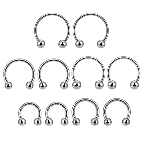 PiercingJ - Boucle Anneau pour Oreille Cartilage Tragus Levre Sourcil Nez Septum Langue Cercle avec Boule Ball Conique Rond Acier Inoxydable Bijoux de Corps Argent - Lot de 10 Cover
