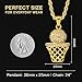 Basketball Necklace - 18K Gold Plated Basketball Chain with Hoop for Men, Women - Gold Color - Stainless Steel Sports Pendant with Simulated Diamond Jewelry CZ Stones