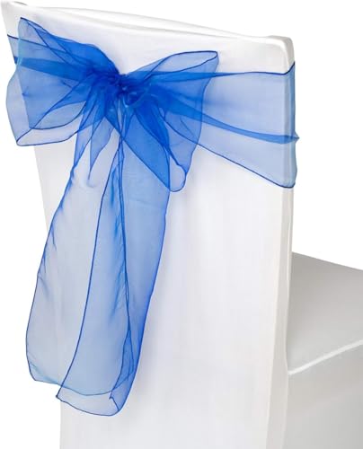 CNFQ Lot de 50 Noeuds De Chaise Organza Baptême Fête Déco Mariage (Bleu)