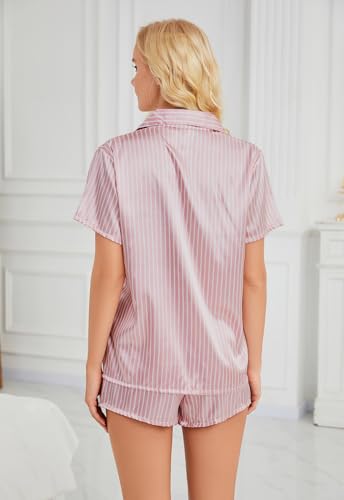 Image of Satin Pajamas for Women, Notch Neck PJ Adjustable Drawstring Shorts | Silky pajama set for women with a lightweight drape. Breathable feel, stays soft after wash