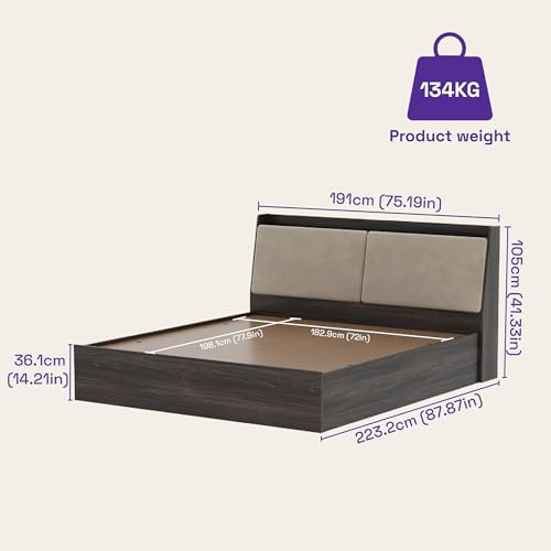 Image of Wakefit Bed | 3 Yr Warranty | King Size Bed, Storage Box & Foam-Cushioned Upholstery Headboard, Density: 680-750 kg /m,Termite & Borer Resistant, Fits Mattresses Up to 8 Inches (Mars 78 x 72 - WM)