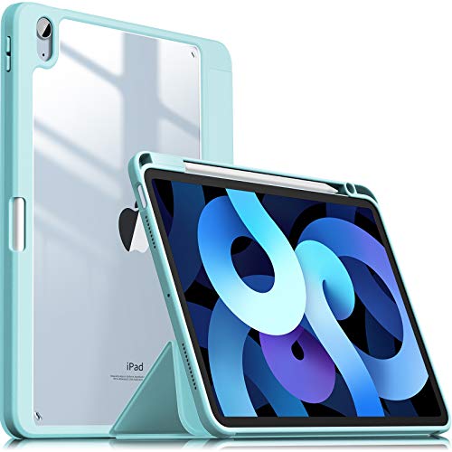 INFILAND Funda Case para iPad Air 4 Generación,iPad 10.9 Inch 2020 Cover Soporte,[Auto-Reposo/Activación Cubierta] [Trasera Transparente] [Carcasa Ligera] [Ultra Delgada Estuche],Azul Claro