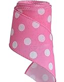 TONIFUL 2.5 Inch Wired Edge Ribbon, Baby Pink Polka Dots Burlap Ribbon, Summer Spring Wired Ribbon, for Gift Wrapping, Wreath Bows Making, Crafts Home Decoration, Easter Decor（Baby Pink，6yds）