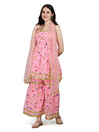 Image of VredeVogel Fox Georgette Printed Sharara Set With Embroidered Fabric Net Based Dupatta For Women's
