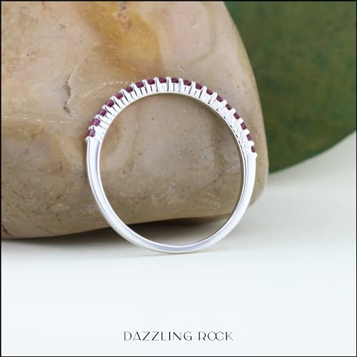 Dazzlingrock Collection Round Ruby Dainty Half Eternity Style Wedding Band For Women, Available in 10K/14K/18K Solid Gold4