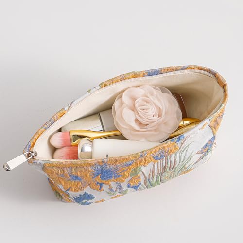 French Floral Canvas Makeup Pouch - 17x14cm/6.7''x5.51'' Handheld Clutch with Zipper, Multi-Use Cosmetic & Coin Organizer, Small4
