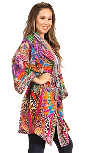Image of Sakkas Janis Women's Lightweight Open-Front Amazing Print Cardigan with Pockets