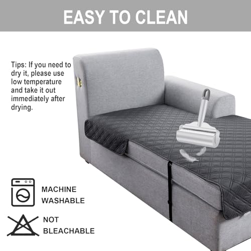 Image of Genina L Shape Couch Cover, Sectional Couch Chaise Covers, Waterproof Washable Sofa Covers for Left L Shape Chaise Lounge, Anti-Slip Sofa Slipcovers for Dogs Cats Pet Friendly(Charcoal Gray)