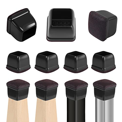 RCHYFEED 24 Protectores de Piso de Silla Mejorados de Silicona Negra,14-36mm Tapas Copas para Patas de Muebles con Almohadillas de Fieltro para Proteger Suelos de Madera Dura de Arañazos, Cuadrado Cover