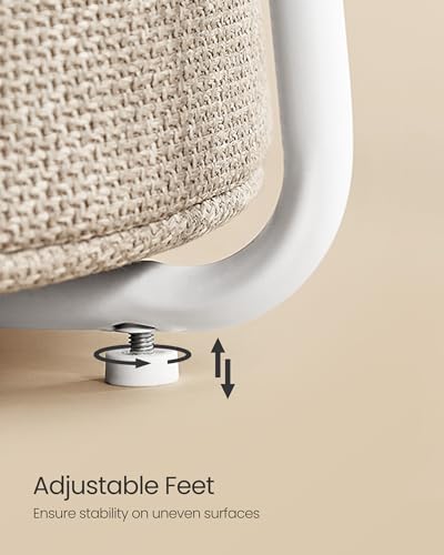 Image of VASAGLE LILEA Collection - Small Round Side End Table, Modern Nightstand with Fabric Basket, for Living Room, Bedroom, Set of 2, Matte White and Camel Brown ULET225WG01S