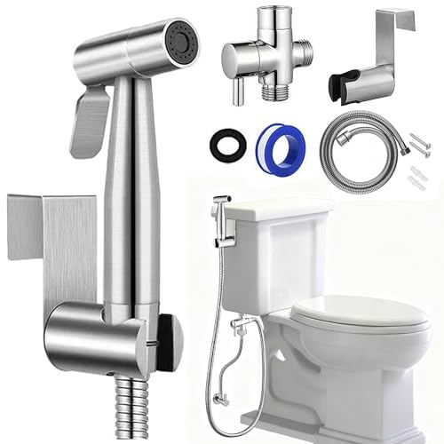 WDEC Kit de Douchette de Bidet en Acier Inoxydable, Vaporisateur de Toilette Douchette à Main Bidet en Acier Inoxydable, Pulvérisateur de Bidet à Main 1/2,Kit Douchette wc, avec 1.5m Tuyau et Support