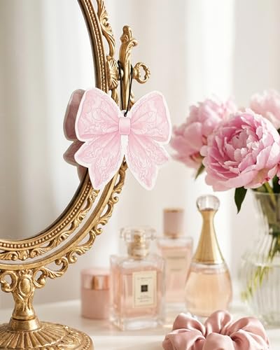 Image of Car Air Freshener Cute Pink Lace Bow Coquette Girly 5pcs Automotive Accessories Car Interior Hanging Scents Mirror Decor for Women Teen Girls