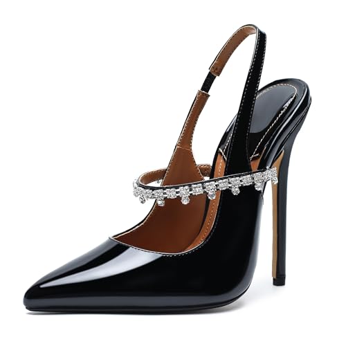 Unisex Men's Women's Pointed Toe High Heels Rhinestone Stiletto Pumps Ankle Strap Dress Party Shoes