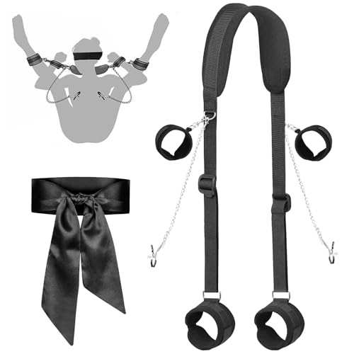 BDSM Bondage Set für Paare – Verstellbare Fesseln, Handschellen, Fußfesseln, Oberschenkelbänder, Knebel, Nippelklemmen & Klitorisclip – Sexspielzeuge für aufregende Erlebnisse