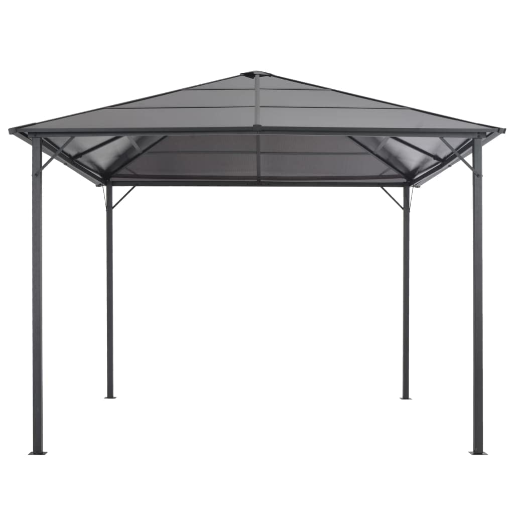 Antracytowy aluminiowy pawilon ogrodowy 3x3 m z dachem PC 6 mm, solidna wiata na imprezy plenerowe, odporna na rdzę stalowa rama, klamry i haczyki w zestawie