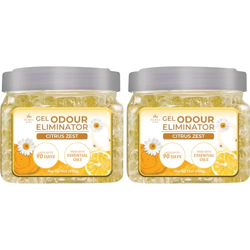 Strong Gel Air Freshener | (Pack of 2) Citrus Zest Fresheners for Home, Bathrooms, and Cars | Lasts 90 Days for Improved Home Fragrance | Essential Oil Odour Eliminator Gel by Perfa