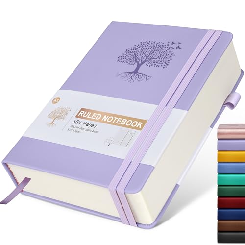 Lined Journal Notebook -365 Pages A5 Thick Journals for Writing Ruled Notebook, Pink Hardcover Leather Journals for Women Men, Daily Journal Notebook for Work, Note Taking ( 5.75'' X 8.38'' Purple)