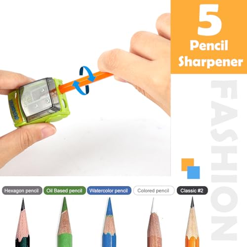 Image of Climberty Car Pencil Sharpener for Kids, Set of 5 Dual Hole Manual | Neat Point Sharpening, Helps Reduce Breakage, Compact Design, Desk and Classroom Use, Simple Handheld Operation