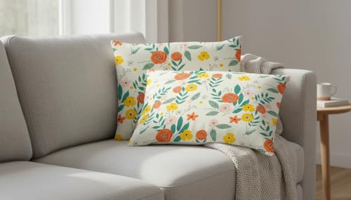 Image of Filymore Kids Baby Flower Printed Pillow Covers for Kids Room | Made with Pure Microfiber Soft & Skin Friendly Pillow Cases | Size (17 x 27 inch Off White Colour Set of 2 Covers.