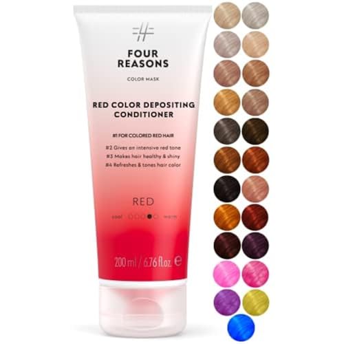 FOUR REASONS Farbmaske – Rot – (19 Farben) Tönungsbehandlung, farbgebende Spülung, tonisiert und verbessert farbbehandeltes Haar – semipermanente Haarfarbe, 6,76 fl oz