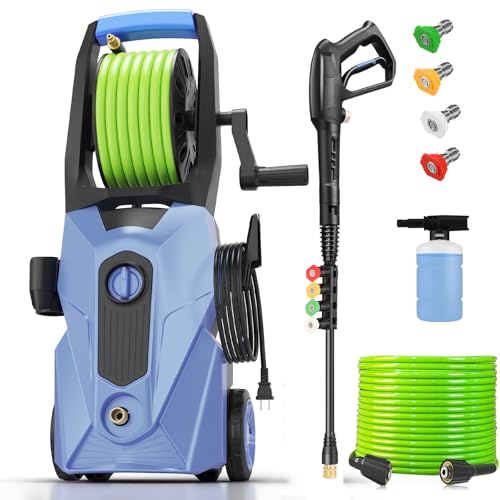 commowner 5000PSI Electric Pressure Washer, 2025 New Power Washer with 33FT Flexible Extension Pressure Washer Hose Reel, 4 Nozzles, Professional Power Washers for Home/Car(Blue)
