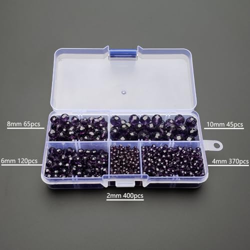 Image of Violet Rondelle Glass Beads for Jewelry Making, Faceted Briolette Crytal Spacer Beads for Bracelet Necklace Earring (2mm 4mm 6mm 8mm 10mm Mixed Sizes, 1000pcs)