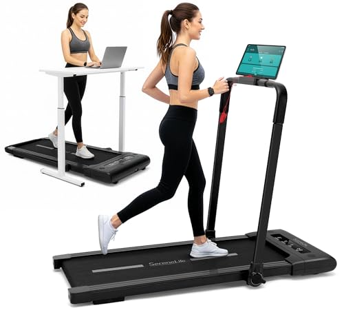 Image of SereneLife Folding Motorized Treadmill Machine & Walking Pad - Total Fitness Control, Seamless Tech Integration, Smart Display, Space-Saving Design, Supports BT Music and Fit Home, Kinomap, Zwift App