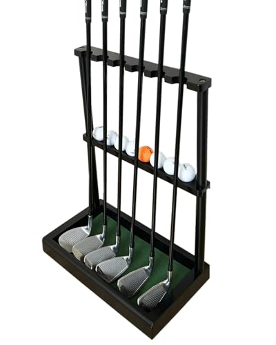 Image of Golf Club Rack Stand, Solid Wood Golf Club & Putter Display Rack, Golf Club Organizer Holds Up to 6 Clubs with Ball Storage, Floor Rack for Indoor Golf Simulator, Office or Home