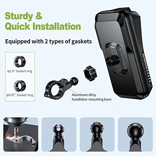 BTNEEU Motorcycle Phone Mount Waterproof 360° Rotatable Motorbike Phone Holder with Touch Screen Sun Visor Anti-Shake Motorcycle Mirror Phone Holder Moped Phone Mount for Phone up to 7.0'' (Black)