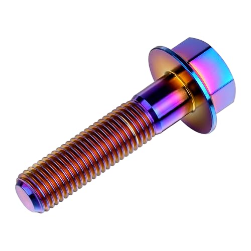 Image of Ti Screws M10 x 20 25 30 35 40 45 50 55 60 65 70 75 80 90 100mm 1.25 Pitch Titanium Flange Hex Bolt Pack of 4 (Burnt Blue, M10x45mm)