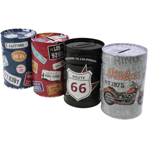 Jameitop® 4er Set Spardose 12 cm – Retro Blechdose im Route 66 Design |...
