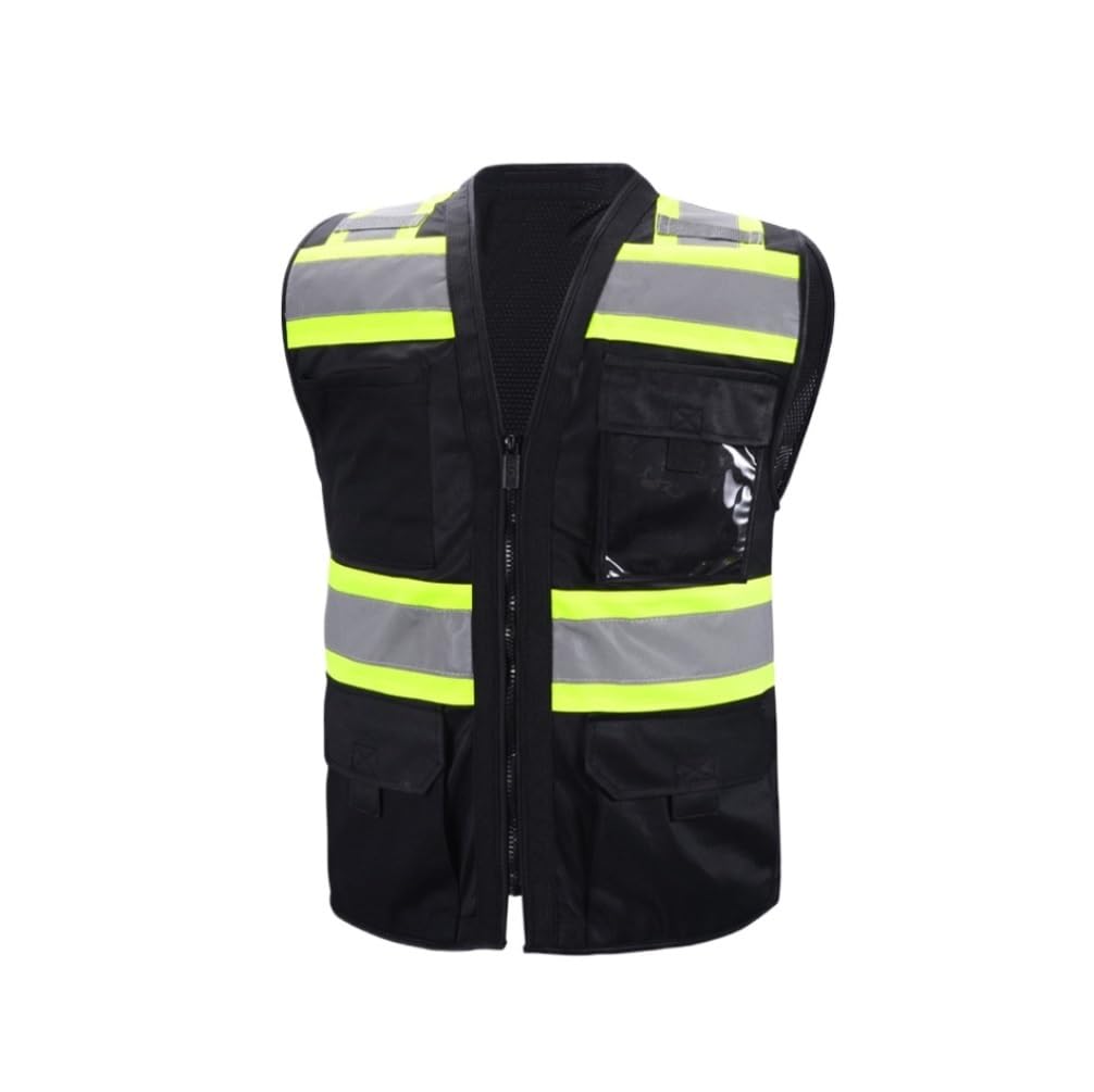 Chaleco de Trabajo de Alta Visibilidad, Chaleco Reflectante Construcción Unisex Bolsillos múltiples Negro Múltiples tamaños(XL)