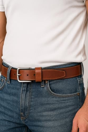 Image of Nautica Men's Casual Leather Belt | Everyday | Classic | Pants | Jeans | Khakis | Chinos | Metal Buckle
