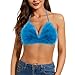 TYNORA Women's Fluffy Fur Triangle Bra Crop Top Sexy Strappy Halter Feather Bandage Cami Top Rave Top Clubwear Bule Feather